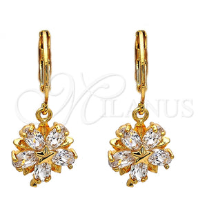 Arete Colgante 02.217.0056 Oro Laminado, Diseño de Flor y Estrella, con Blanca Zirconia Cubica, Pulido, Tono Dorado