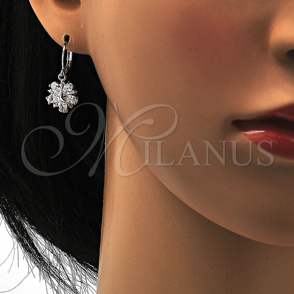 Arete Colgante 02.217.0056.2 Rodio Laminado, Diseño de Flor y Estrella, con Zirconia Cubica Blanca, Pulido, Rodinado
