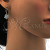 Arete Colgante 02.217.0056.2 Rodio Laminado, Diseño de Flor y Estrella, con Zirconia Cubica Blanca, Pulido, Rodinado