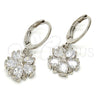 Arete Colgante 02.217.0056.2 Rodio Laminado, Diseño de Flor y Estrella, con Zirconia Cubica Blanca, Pulido, Rodinado