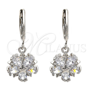 Arete Colgante 02.217.0056.2 Rodio Laminado, Diseño de Flor y Estrella, con Zirconia Cubica Blanca, Pulido, Rodinado