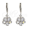 Arete Colgante 02.217.0056.2 Rodio Laminado, Diseño de Flor y Estrella, con Zirconia Cubica Blanca, Pulido, Rodinado