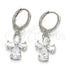 Arete Colgante 02.217.0057.2 Rodio Laminado, Diseño de Flor y Gota, con Zirconia Cubica Blanca, Pulido, Rodinado