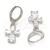 Arete Colgante 02.217.0057.2 Rodio Laminado, Diseño de Flor y Gota, con Zirconia Cubica Blanca, Pulido, Rodinado