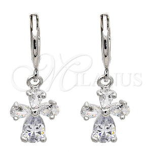 Arete Colgante 02.217.0057.2 Rodio Laminado, Diseño de Flor y Gota, con Zirconia Cubica Blanca, Pulido, Rodinado