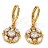 Arete Colgante 02.217.0058 Oro Laminado, Diseño de Flor, con Blanca Zirconia Cubica, Pulido, Tono Dorado