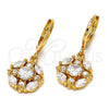 Arete Colgante 02.217.0058 Oro Laminado, Diseño de Flor, con Blanca Zirconia Cubica, Pulido, Tono Dorado