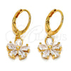 Arete Colgante 02.217.0059 Oro Laminado, Diseño de Flor, con Blanca Zirconia Cubica, Pulido, Tono Dorado