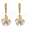 Arete Colgante 02.217.0059 Oro Laminado, Diseño de Flor, con Blanca Zirconia Cubica, Pulido, Tono Dorado