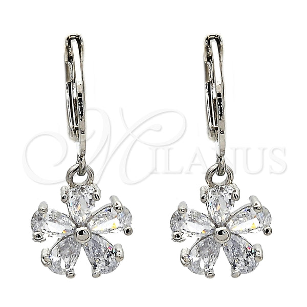 Arete Colgante 02.217.0059.2 Rodio Laminado, Diseño de Flor, con Zirconia Cubica Blanca, Pulido, Rodinado