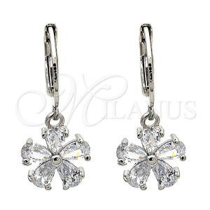 Arete Colgante 02.217.0059.2 Rodio Laminado, Diseño de Flor, con Zirconia Cubica Blanca, Pulido, Rodinado