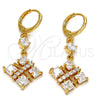 Arete Largo 02.217.0060 Oro Laminado, con Blanca Zirconia Cubica, Pulido, Tono Dorado