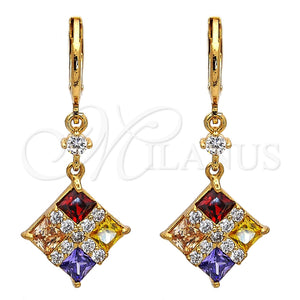 Arete Largo 02.217.0061.1 Oro Laminado, con Multicolor Zirconia Cubica, Pulido, Tono Dorado