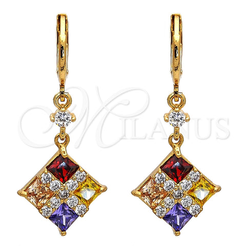 Arete Largo 02.217.0061.1 Oro Laminado, con Multicolor Zirconia Cubica, Pulido, Tono Dorado