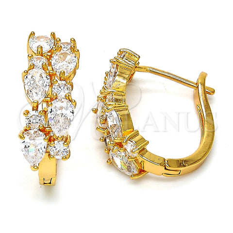 Argolla Huggie 02.217.0023.1.20 Oro Laminado, Diseño de Gota, con Blanca Zirconia Cubica, Pulido, Tono Dorado