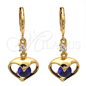 Arete Largo 02.217.0063.3 Oro Laminado, Diseño de Corazón, con Amatista and Blanca Zirconia Cubica, Pulido, Tono Dorado
