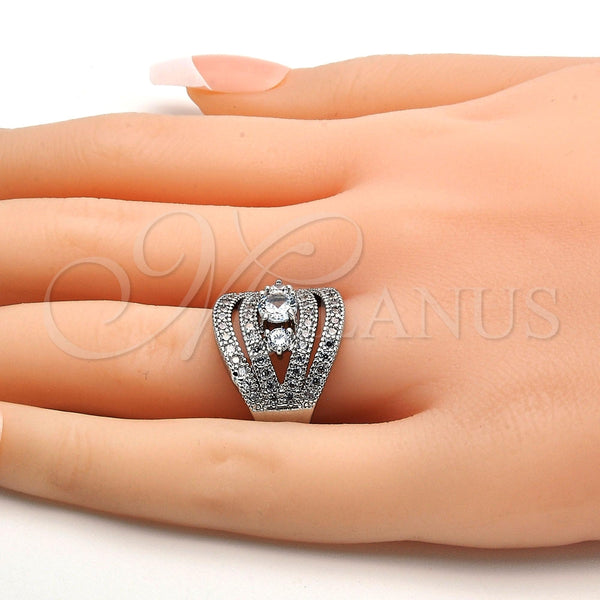Anillo Multi Piedra 01.217.0001.1.08 Rodio Laminado, con Zirconia Cubica Blanca y Micro Pave Blanca, Pulido, Rodinado (Tamaño 8)