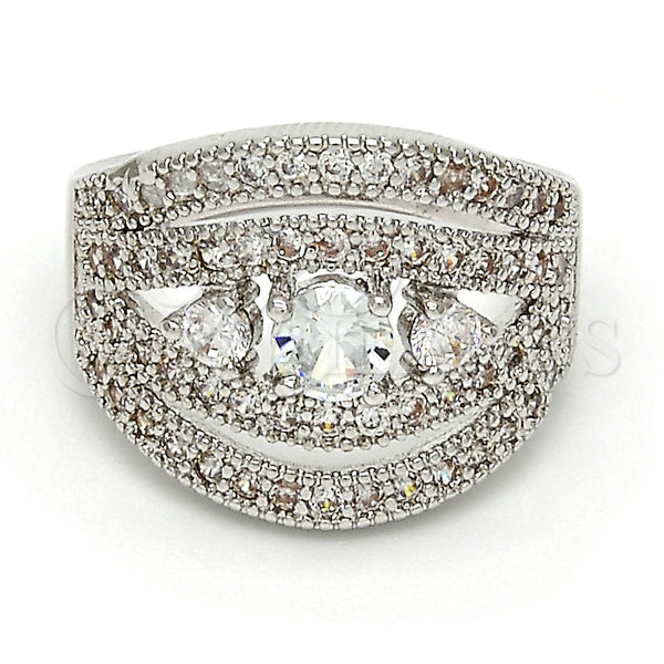 Anillo Multi Piedra 01.217.0001.1.08 Rodio Laminado, con Zirconia Cubica Blanca y Micro Pave Blanca, Pulido, Rodinado (Tamaño 8)