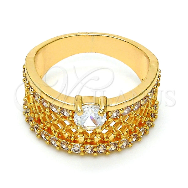 Anillo Multi Piedra 01.217.0002.08 Oro Laminado, con Blanca Zirconia Cubica and Blanca Micro Pave, Pulido, Tono Dorado (Size 8)