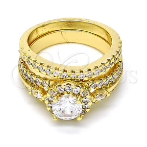 Anillo de Boda 01.99.0075.07 Oro Laminado, Diseño de Doble, con Blanca Zirconia Cubica, Pulido, Tono Dorado (Size 7)