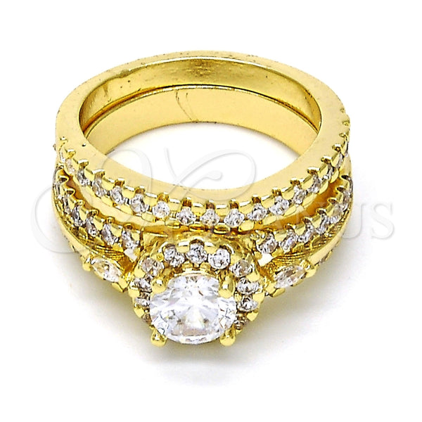 Anillo de Boda 01.99.0075.07 Oro Laminado, Diseño de Doble, con Blanca Zirconia Cubica, Pulido, Tono Dorado (Size 7)