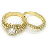 Anillo Solitario 01.99.0075.08 Oro Laminado, Diseño de Doble, con Blanca Zirconia Cubica, Pulido, Tono Dorado (Size 8)