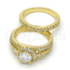 Anillo Solitario 01.99.0075.08 Oro Laminado, Diseño de Doble, con Blanca Zirconia Cubica, Pulido, Tono Dorado (Size 8)
