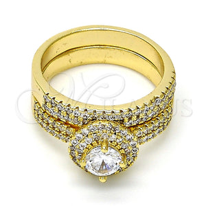 Anillo de Boda 01.99.0076.08 Oro Laminado, Diseño de Doble, con Blanca Zirconia Cubica, Pulido, Tono Dorado (Size 8)