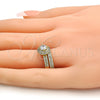 Anillo de Boda 01.99.0076.09 Oro Laminado, Diseño de Doble, con Blanca Zirconia Cubica, Pulido, Tono Dorado (Size 9)