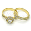 Anillo de Boda 01.99.0076.09 Oro Laminado, Diseño de Doble, con Blanca Zirconia Cubica, Pulido, Tono Dorado (Size 9)
