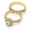 Anillo de Boda 01.99.0076.09 Oro Laminado, Diseño de Doble, con Blanca Zirconia Cubica, Pulido, Tono Dorado (Size 9)