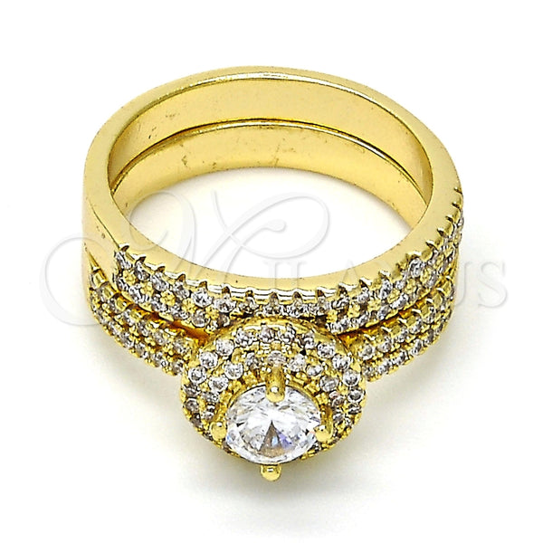 Anillo de Boda 01.99.0076.09 Oro Laminado, Diseño de Doble, con Blanca Zirconia Cubica, Pulido, Tono Dorado (Size 9)