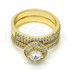 Anillo de Boda 01.99.0076.09 Oro Laminado, Diseño de Doble, con Blanca Zirconia Cubica, Pulido, Tono Dorado (Size 9)