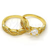 Anillo de Boda 01.99.0077.07 Oro Laminado, Diseño de Torcido y Doble, con Blanca Zirconia Cubica and Blanca Micro Pave, Pulido, Tono Dorado (Size 7)