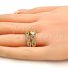 Anillo de Boda 01.99.0077.09 Oro Laminado, Diseño de Torcido y Doble, con Blanca Zirconia Cubica and Blanca Micro Pave, Pulido, Tono Dorado (Size 9)