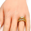 Anillo de Boda 01.99.0077.09 Oro Laminado, Diseño de Torcido y Doble, con Blanca Zirconia Cubica and Blanca Micro Pave, Pulido, Tono Dorado (Size 9)