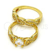 Anillo de Boda 01.99.0077.09 Oro Laminado, Diseño de Torcido y Doble, con Blanca Zirconia Cubica and Blanca Micro Pave, Pulido, Tono Dorado (Size 9)