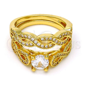 Anillo de Boda 01.99.0077.09 Oro Laminado, Diseño de Torcido y Doble, con Blanca Zirconia Cubica and Blanca Micro Pave, Pulido, Tono Dorado (Size 9)