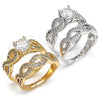 Anillo de Boda 01.99.0077.09 Oro Laminado, Diseño de Torcido y Doble, con Blanca Zirconia Cubica and Blanca Micro Pave, Pulido, Tono Dorado (Size 9)