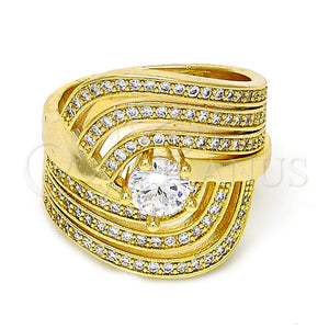 Anillo de Boda 01.99.0080.07 Oro Laminado, Diseño de Doble, con Blanca Zirconia Cubica and Blanca Micro Pave, Pulido, Tono Dorado (Size 7)