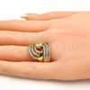 Anillo de Boda 01.99.0080.09 Oro Laminado, Diseño de Doble, con Blanca Zirconia Cubica and Blanca Micro Pave, Pulido, Tono Dorado (Size 9)