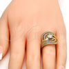 Anillo de Boda 01.99.0080.09 Oro Laminado, Diseño de Doble, con Blanca Zirconia Cubica and Blanca Micro Pave, Pulido, Tono Dorado (Size 9)