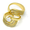 Anillo de Boda 01.99.0080.09 Oro Laminado, Diseño de Doble, con Blanca Zirconia Cubica and Blanca Micro Pave, Pulido, Tono Dorado (Size 9)