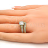 Anillo de Boda 01.99.0081.09 Oro Laminado, Diseño de Doble, con Blanca Zirconia Cubica, Pulido, Tono Dorado (Size 9)