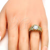Anillo de Boda 01.99.0081.09 Oro Laminado, Diseño de Doble, con Blanca Zirconia Cubica, Pulido, Tono Dorado (Size 9)