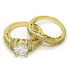 Anillo de Boda 01.99.0081.09 Oro Laminado, Diseño de Doble, con Blanca Zirconia Cubica, Pulido, Tono Dorado (Size 9)