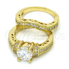 Anillo de Boda 01.99.0081.09 Oro Laminado, Diseño de Doble, con Blanca Zirconia Cubica, Pulido, Tono Dorado (Size 9)