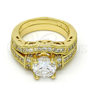 Anillo de Boda 01.99.0081.09 Oro Laminado, Diseño de Doble, con Blanca Zirconia Cubica, Pulido, Tono Dorado (Size 9)