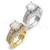 Anillo de Boda 01.99.0081.09 Oro Laminado, Diseño de Doble, con Blanca Zirconia Cubica, Pulido, Tono Dorado (Size 9)