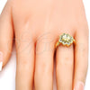 Anillo Multi Piedra 01.99.0083.09 Oro Laminado, Diseño de Flor, con Blanca Micro Pave, Pulido, Tono Dorado (Size 9)